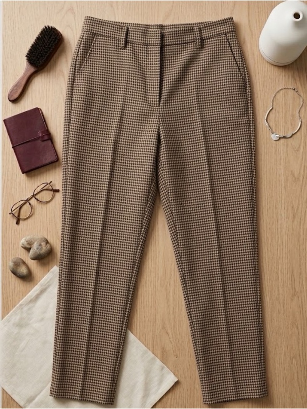 Mango Brown Houndstooth Women's Tailored Pants